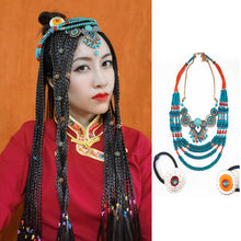 Load image into Gallery viewer, Ethnic Tibetan hair ornaments tiara headwear Bohemian blue-green multilayer beaded pendant headwear
