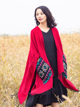Load image into Gallery viewer, Open Fork Pockets Fethnic  Scarf Women with Spring and Autumn Outside with Air-conditioned Shawl Cloak
