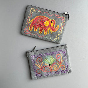 Nepali Hand-embroidered Suede Ethnic Style Mini Coin Purse Pocket Card Bag Short Fabric Coin Bag