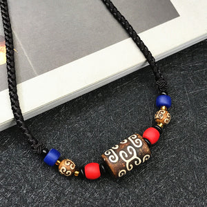 Tibetan pattern dzi collarbone chain ethnic style antique onyx dzi necklace adjustable sweater chain