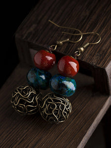 Original Handmade Ceramic Earrings Tibetan Jewelry, Ethnic Minority Style Earrings, Retro Literary Earrings