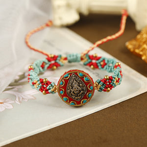 Tibetan ethnic style Nepalese beads hand string retro diagonal knot colorful rope pure hand woven bracelet