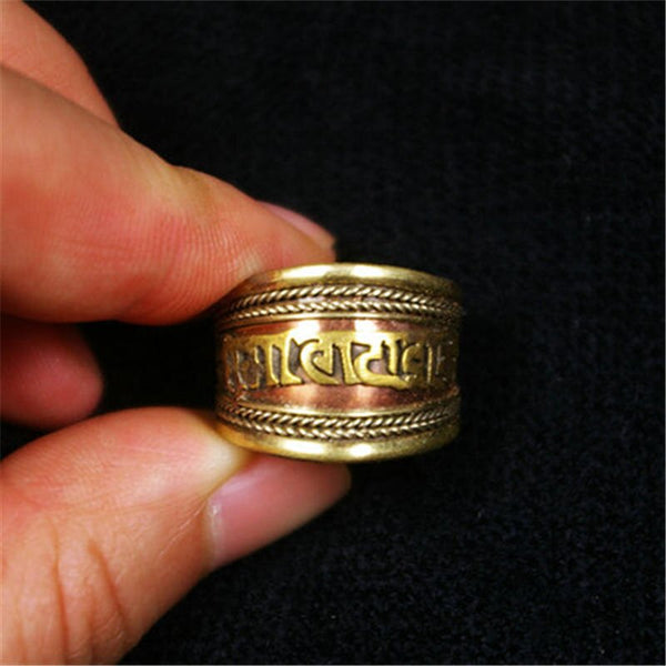 Tibetan Red Brass Mantras man rings Tibet OM MANI PADME HUM Amulet open Adjustable Ring
