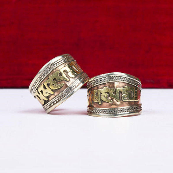 Tibetan Red Brass Mantras man rings Tibet OM MANI PADME HUM Amulet open Adjustable Ring