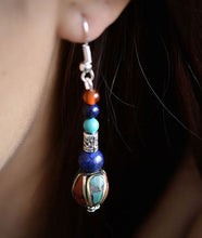 Load image into Gallery viewer, Nepal style Tibetan agate turquoise earrings women&#39;s unique and elegant long retro accessories to modify the face.
