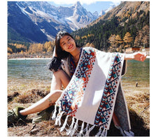 Load image into Gallery viewer, Autumn Tibetan Ethnic Tassel Split Thick Knit Shawl Cloak Scarf
