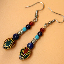 Load image into Gallery viewer, Nepal style Tibetan agate turquoise earrings women&#39;s unique and elegant long retro accessories to modify the face.
