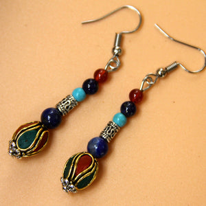 Nepal style Tibetan agate turquoise earrings women's unique and elegant long retro accessories to modify the face.