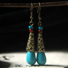 Load image into Gallery viewer, Ethnic style Tibetan Handmade retro agate pine Stone Earrings simple and elegant Earrings

