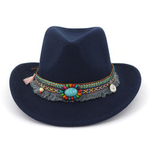 Load image into Gallery viewer, Autumn and winter new woolen top hat ethnic minority fashion hat men&#39;s and women&#39;s couple hat Western Cowboy jazz hat
