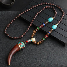 Load image into Gallery viewer, Unisex Handmade Necklace Nepal Buddhist Mala Wood Beads Pendant &amp; Necklace Ethnic Fish Horn Long Statement Men Women&#39;s Jewelry
