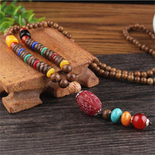 Load image into Gallery viewer, Unisex Handmade Necklace Nepal Buddhist Mala Wood Beads Pendant &amp; Necklace Ethnic Fish Horn Long Statement Men Women&#39;s Jewelry
