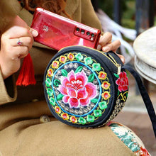 Load image into Gallery viewer, New Ethnic Style Embroidery Bag Retro Canvas Leisure Small Round Bag Women&#39;s Bag Exquisite One Shoulder Oblique Straddle Bag
