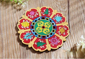 Tibetan Tea Ceremony Home Decoration Ornaments Eight Auspicious Lotus Flower Cup Mats Dining Table Anti Scald Mats