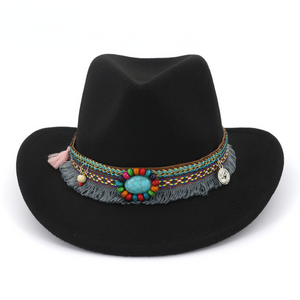 Autumn and winter new woolen top hat ethnic minority fashion hat men's and women's couple hat Western Cowboy jazz hat