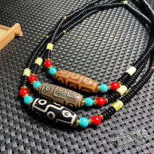 Load image into Gallery viewer, Tibetan nine-eyed beads clavicle chain old agate beads with beeswax cinnabar beads necklace
