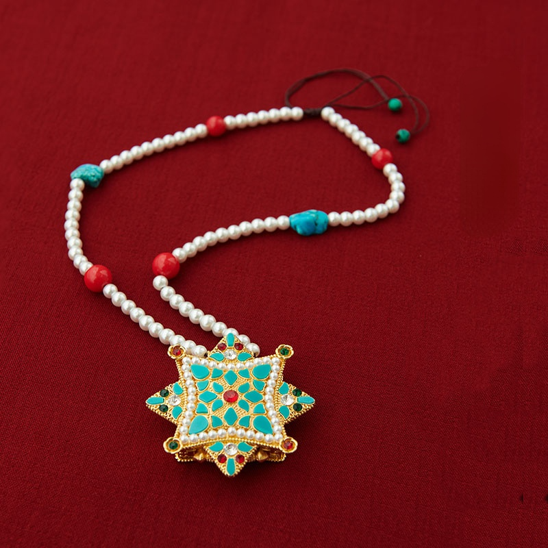 Tibetan Gawu Box Necklace Pendant Tibetan Style Turquoise Gem Pendant Gold Ethnic Style Jewelry.