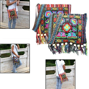 Linen Thai Embroidery Totes Shoulder Tassels National Tibet Floral Soft Bags - hiblings