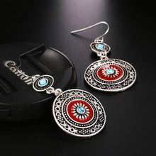 Load image into Gallery viewer, Vintage Hollow Round Pendant Enamel Flower Pattern Sweet Dangle Earrings - hiblings
