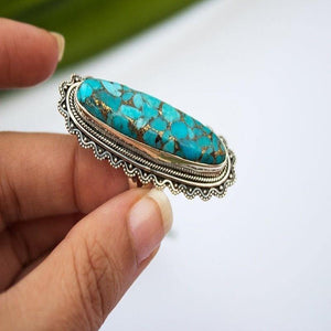 Vintage Look Tibet Alloy Antique Plated Personality Green Ring - hiblings