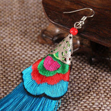Load image into Gallery viewer, Ethnic Tibet Embroidery Long Tassel Drop Retro Bohemia Handmade Tassel Earrings - hiblings
